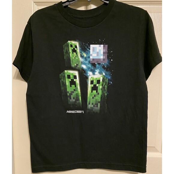 Minecraft Shirt Boys Girls Youth Sz L Creeper Face SS T-Shirt Tee Game Gift EUC - Picture 3 of 5